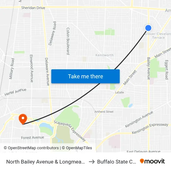North Bailey Avenue & Longmeadow Road to Buffalo State College map