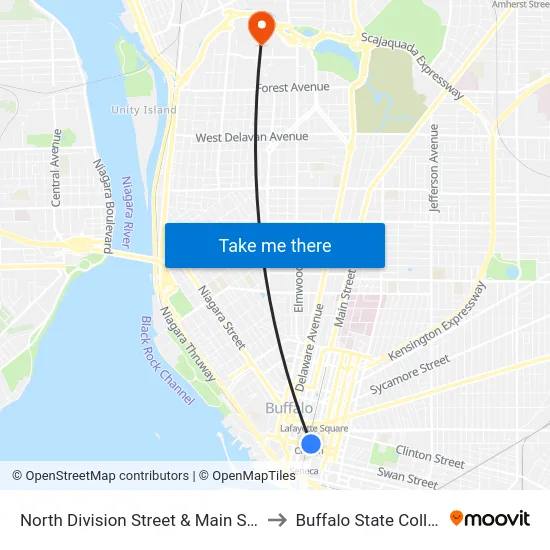North Division Street & Main Street to Buffalo State College map