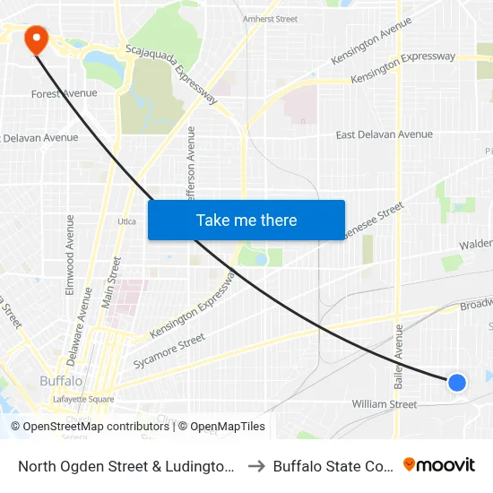 North Ogden Street & Ludington Street to Buffalo State College map