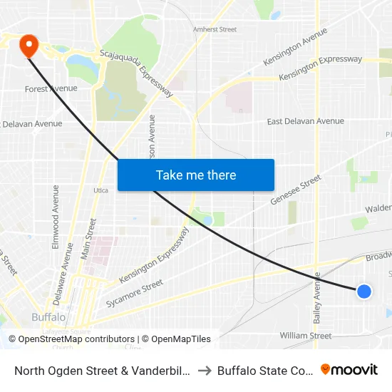 North Ogden Street & Vanderbilt Street to Buffalo State College map