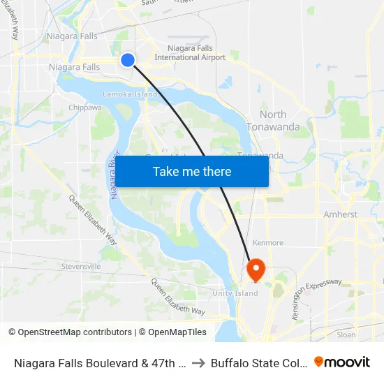 Niagara Falls Boulevard & 47th Street to Buffalo State College map