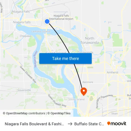 Niagara Falls Boulevard & Fashion Outlets to Buffalo State College map