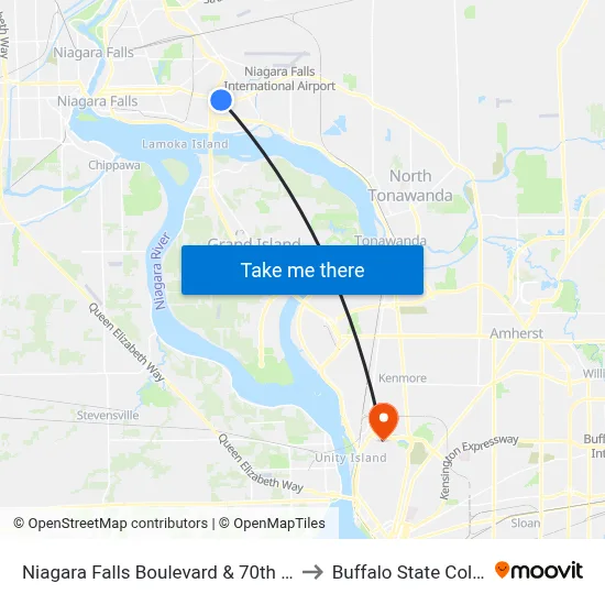 Niagara Falls Boulevard & 70th Street to Buffalo State College map
