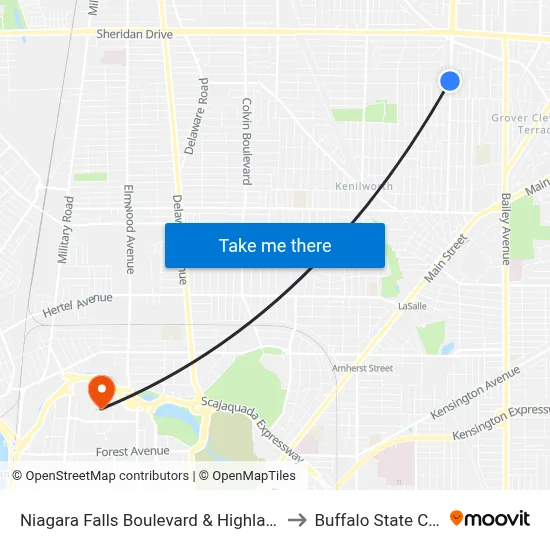 Niagara Falls Boulevard & Highland Avenue to Buffalo State College map