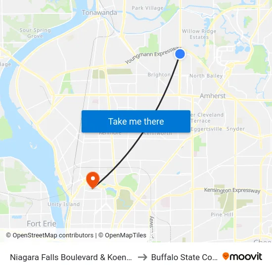Niagara Falls Boulevard & Koenig Road to Buffalo State College map