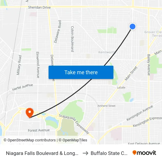 Niagara Falls Boulevard & Longmeadow to Buffalo State College map
