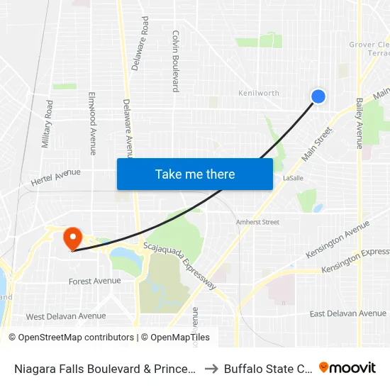 Niagara Falls Boulevard & Princeton Avenue to Buffalo State College map
