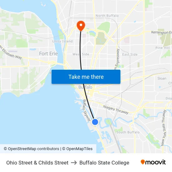 Ohio Street & Childs Street to Buffalo State College map