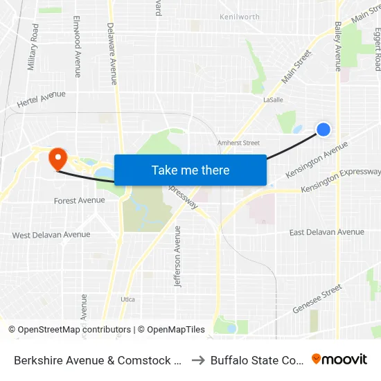Berkshire Avenue & Comstock Avenue to Buffalo State College map