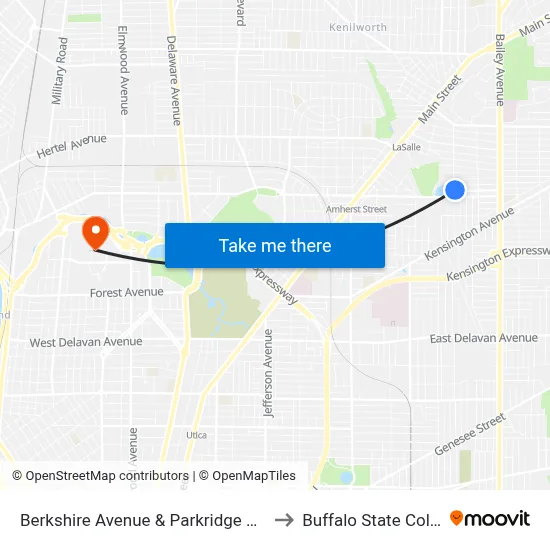 Berkshire Avenue & Parkridge Avenue to Buffalo State College map