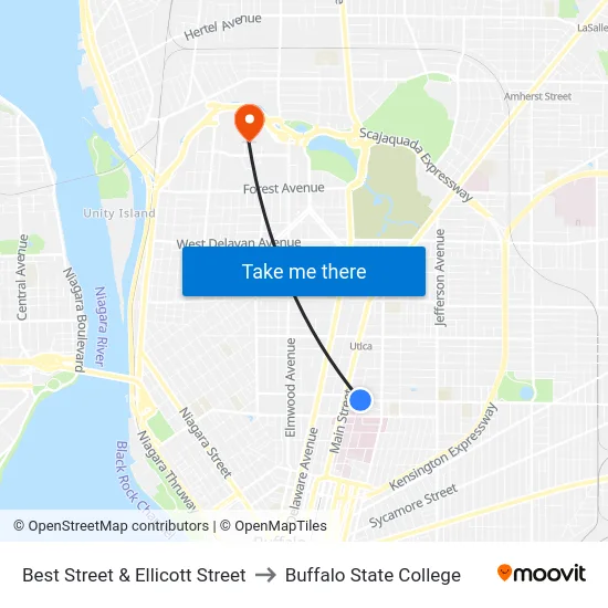 Best Street & Ellicott Street to Buffalo State College map