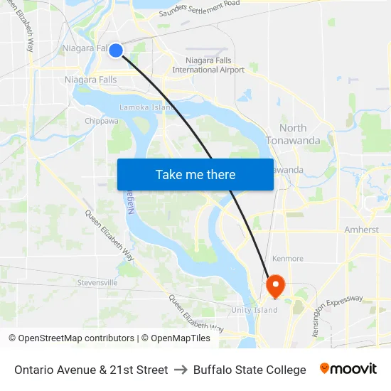 Ontario Avenue & 21st Street to Buffalo State College map