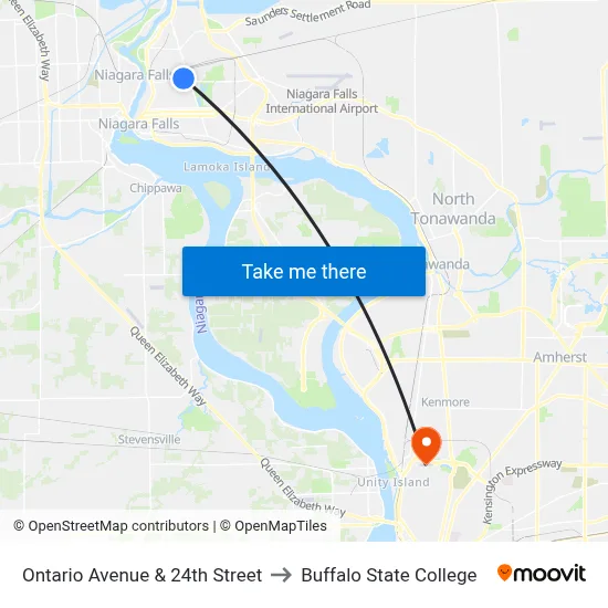 Ontario Avenue & 24th Street to Buffalo State College map