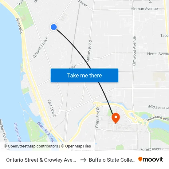 Ontario Street & Crowley Avenue to Buffalo State College map