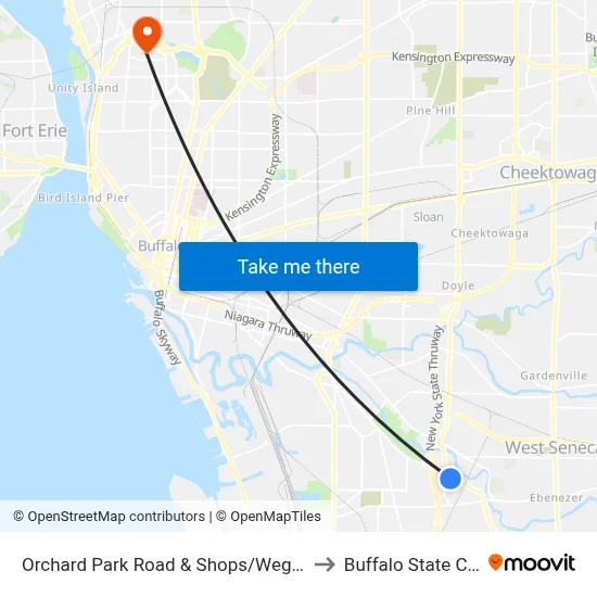 Orchard Park Road & Shops/Wegmans Drive to Buffalo State College map