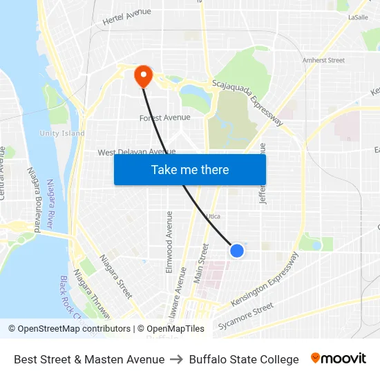 Best Street & Masten Avenue to Buffalo State College map