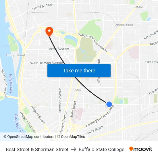 Best Street & Sherman Street to Buffalo State College map