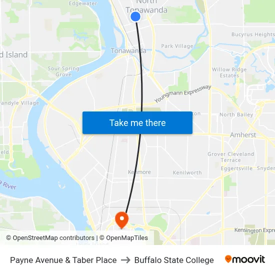 Payne Avenue & Taber Place to Buffalo State College map