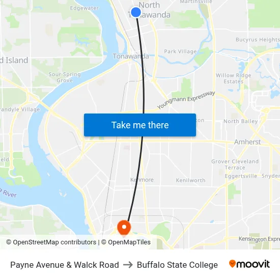 Payne Avenue & Walck Road to Buffalo State College map