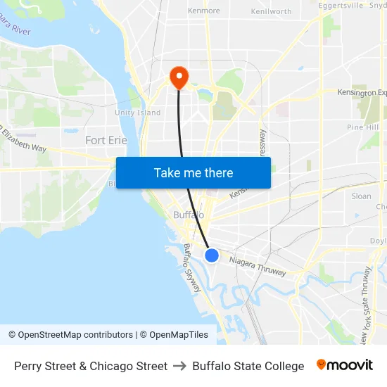 Perry Street & Chicago Street to Buffalo State College map