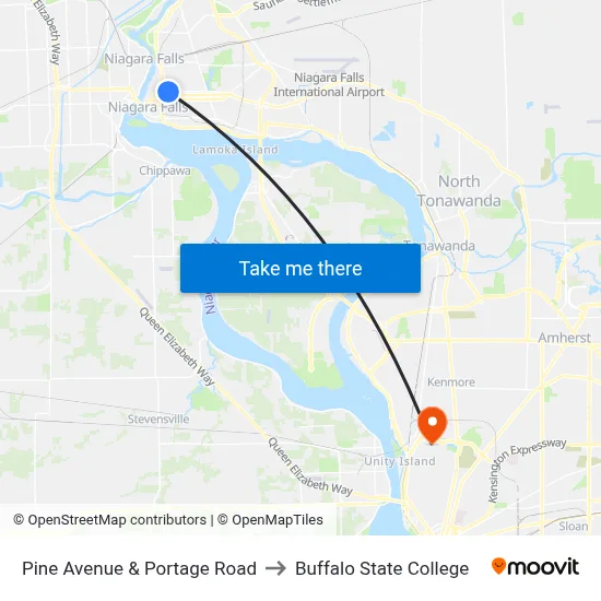 Pine Avenue & Portage Road to Buffalo State College map