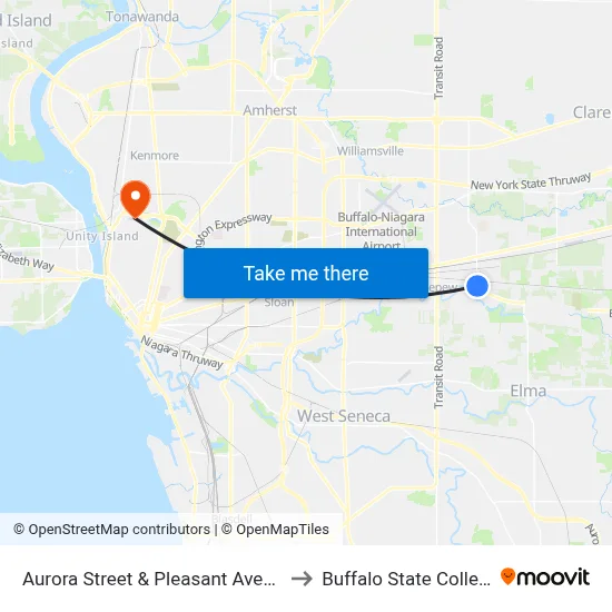 Aurora Street & Pleasant Avenue to Buffalo State College map