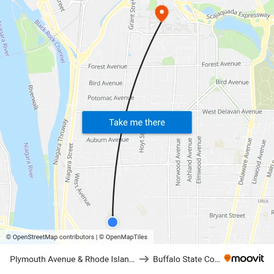 Plymouth Avenue & Rhode Island Street to Buffalo State College map