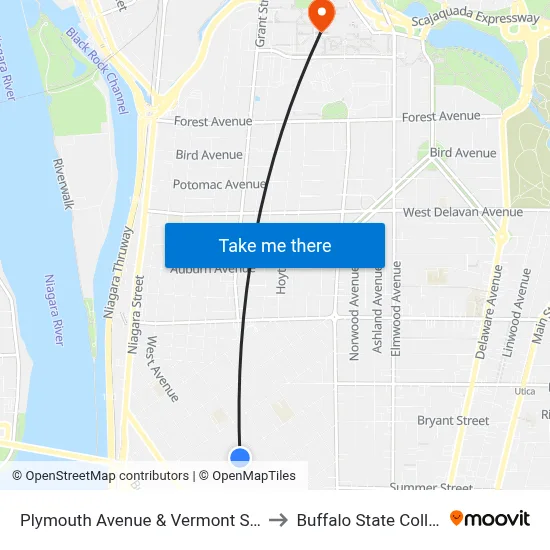 Plymouth Avenue & Vermont Street to Buffalo State College map