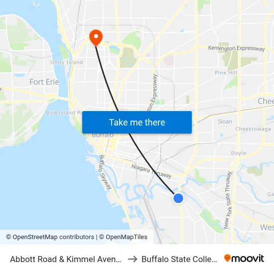 Abbott Road & Kimmel Avenue to Buffalo State College map