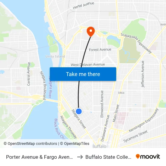 Porter Avenue & Fargo Avenue to Buffalo State College map