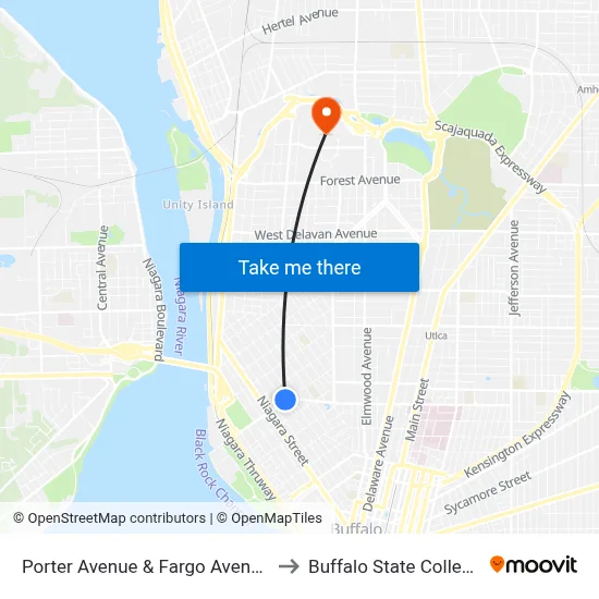 Porter Avenue & Fargo Avenue to Buffalo State College map