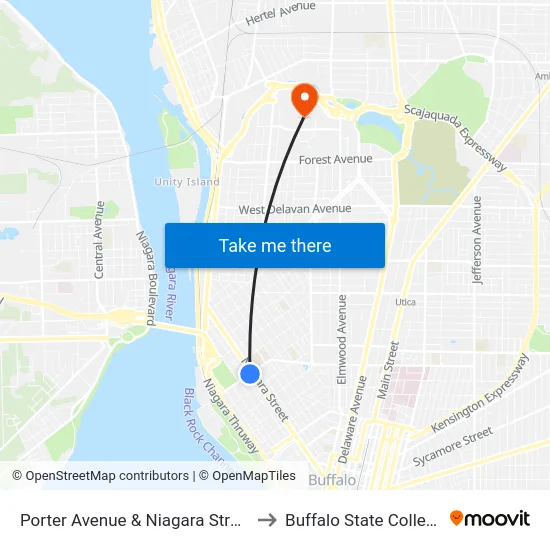 Porter Avenue & Niagara Street to Buffalo State College map
