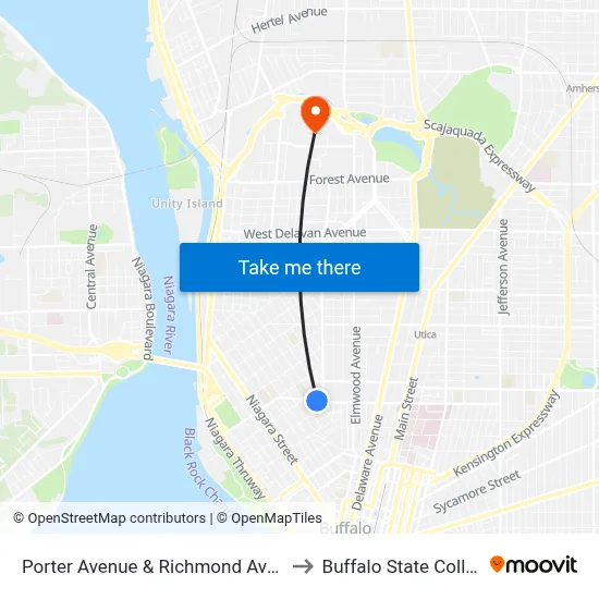Porter Avenue & Richmond Avenue to Buffalo State College map