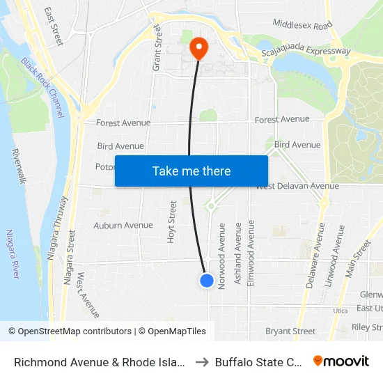 Richmond Avenue & Rhode Island Street to Buffalo State College map