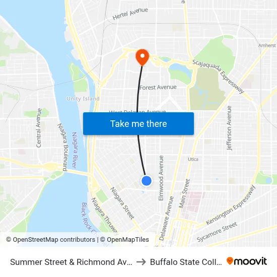 Summer Street & Richmond Avenue to Buffalo State College map