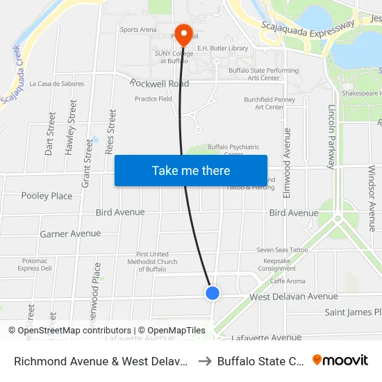 Richmond Avenue & West Delavan Avenue to Buffalo State College map