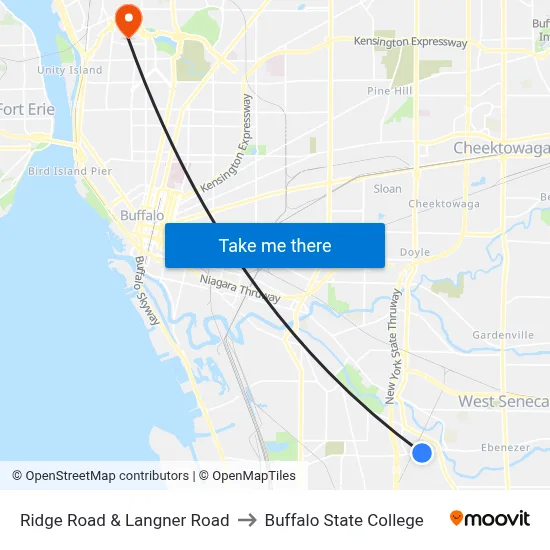 Ridge Road & Langner Road to Buffalo State College map