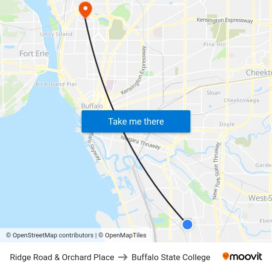 Ridge Road & Orchard Place to Buffalo State College map