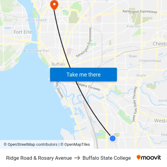 Ridge Road & Rosary Avenue to Buffalo State College map