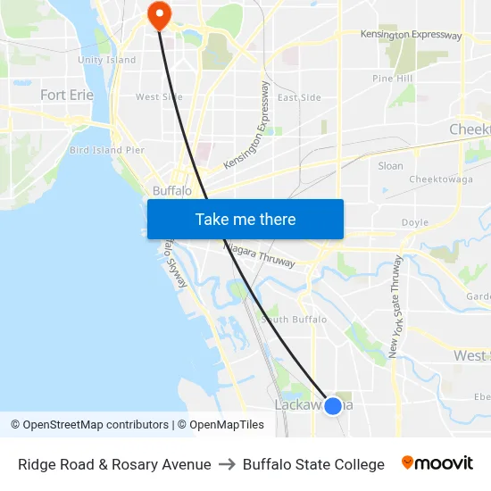Ridge Road & Rosary Avenue to Buffalo State College map