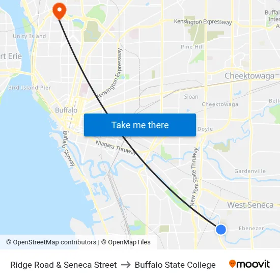 Ridge Road & Seneca Street to Buffalo State College map