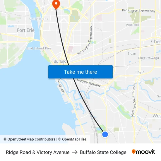 Ridge Road & Victory Avenue to Buffalo State College map