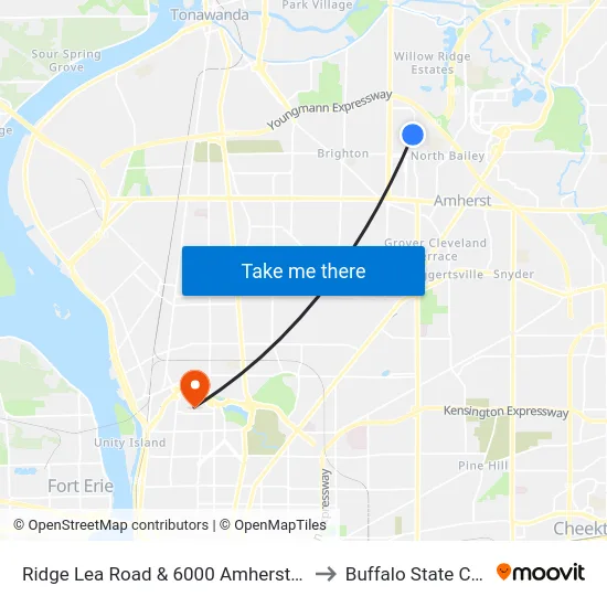 Ridge Lea Road & 6000 Amherst Dev. Park to Buffalo State College map