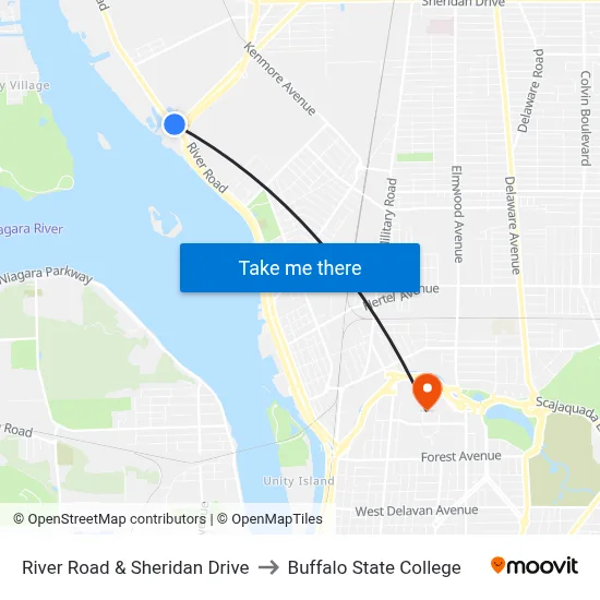 River Road & Sheridan Drive to Buffalo State College map