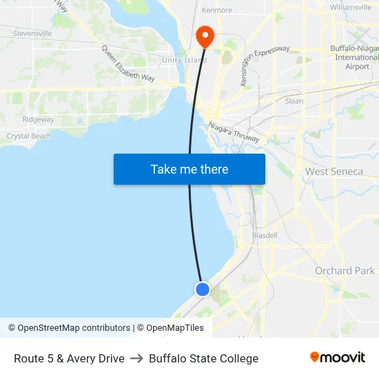Route 5 & Avery Drive to Buffalo State College map