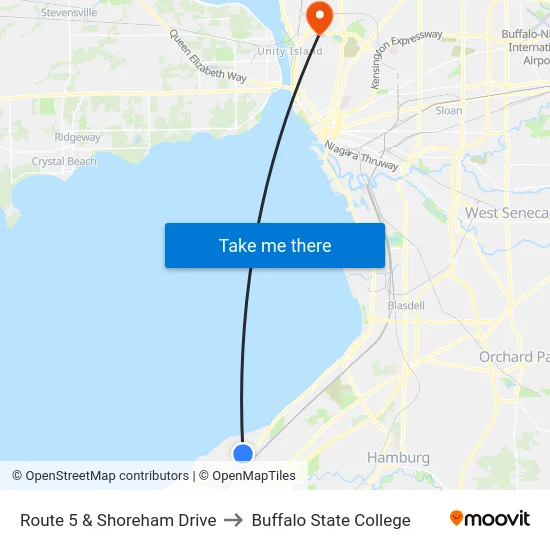 Route 5 & Shoreham Drive to Buffalo State College map