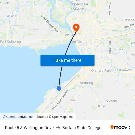 Route 5 & Wellington Drive to Buffalo State College map