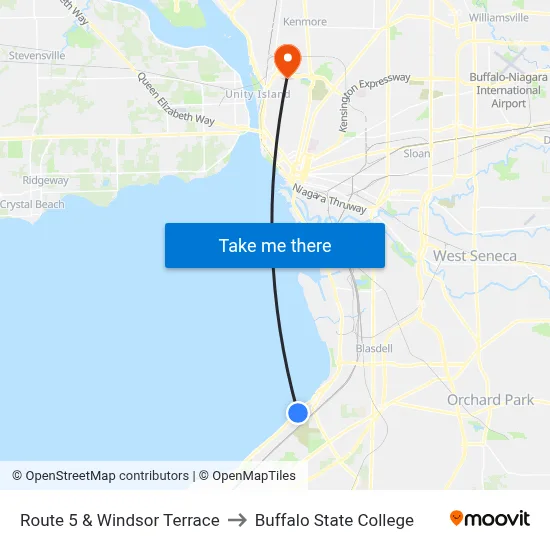 Route 5 & Windsor Terrace to Buffalo State College map