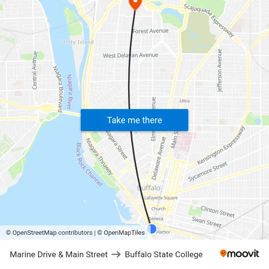 Marine Drive & Main Street to Buffalo State College map