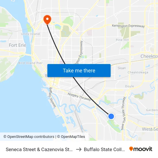 Seneca Street & Cazenovia Street to Buffalo State College map